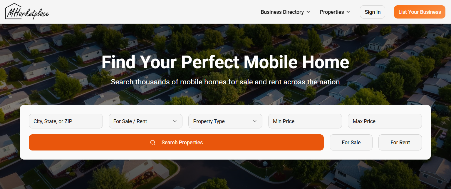 Home listings page